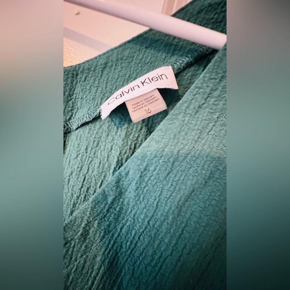 🔥$10FINAL PRICE🔥Calvin Klein Hunter Green V-Neck Sleeveless Tiered Ruffle Dress🧡 - Picture 7 of 10